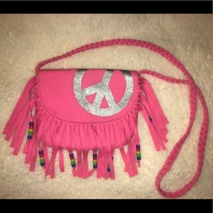 Justice  Peace Sign  Pink  Fringe  Crossbody Purse